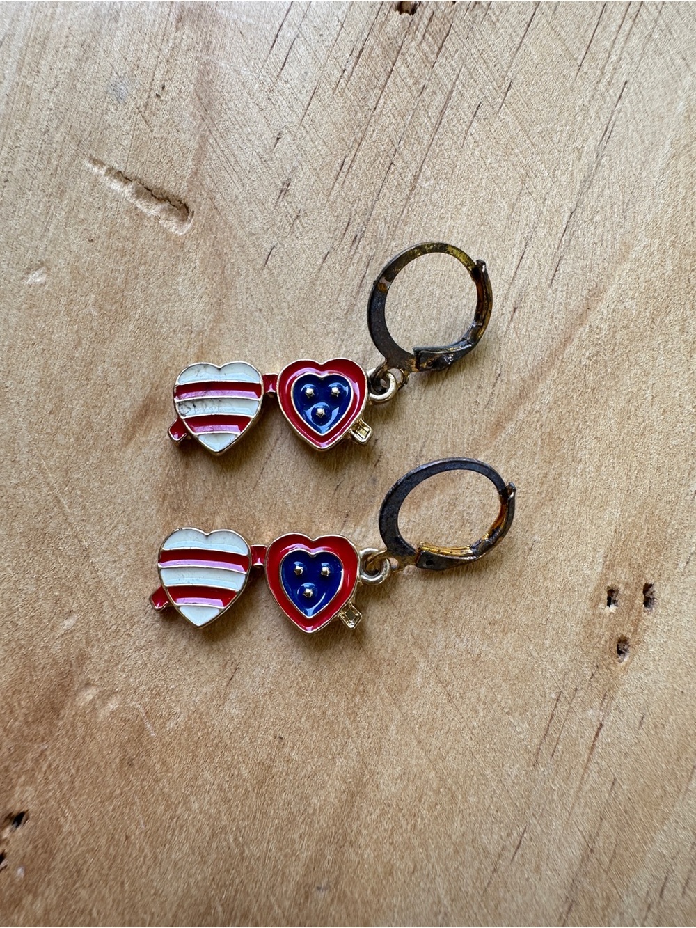 Patriotic Heart Dangle Earrings - Red, White & Blue